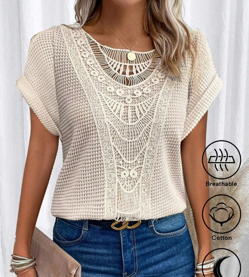 Women's Hollow-Out Ethnic Style Short-Sleeve Top