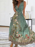 New Summer V-neck High-waisted Sleeveless Printed Sexy Vest Dress