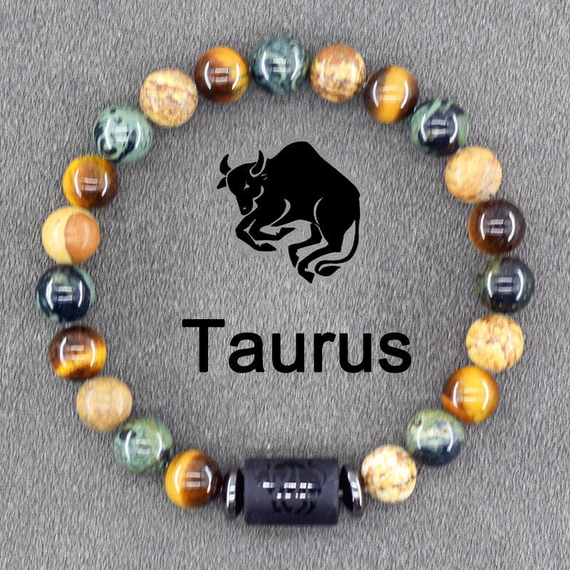 Zodiac Constellation Natural Stone Pendant Bracelet