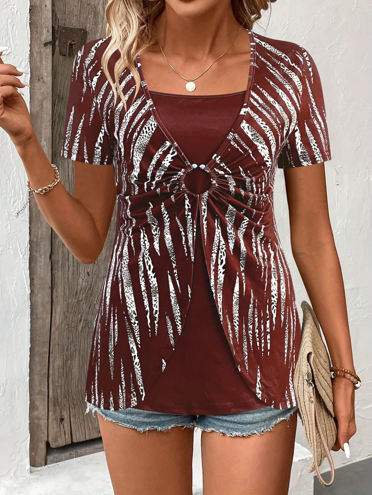 Women's Striped Short-Sleeve Casual Top
