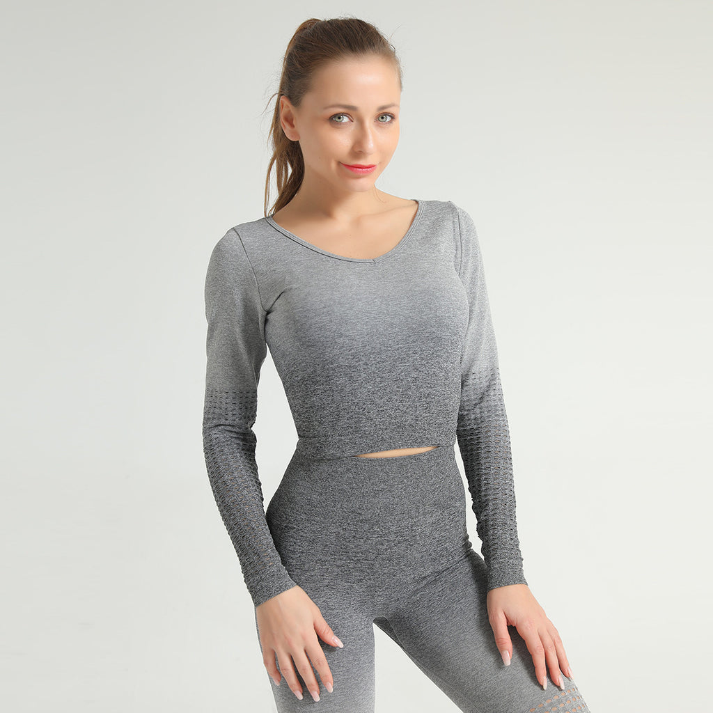 Women's Gradient Tie-Dye Hollow Long-Sleeve Yoga Top