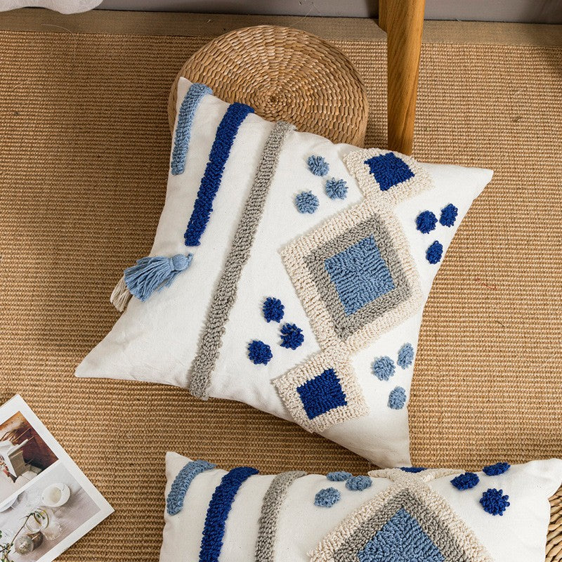 Bohemian-style Circular Velvet Embroidered Ethnic Tassel Throw Pillow Cover