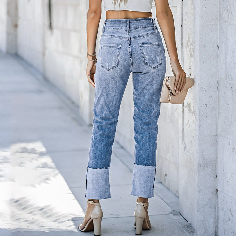 Women's High-Waist Ripped Cropped Jeans