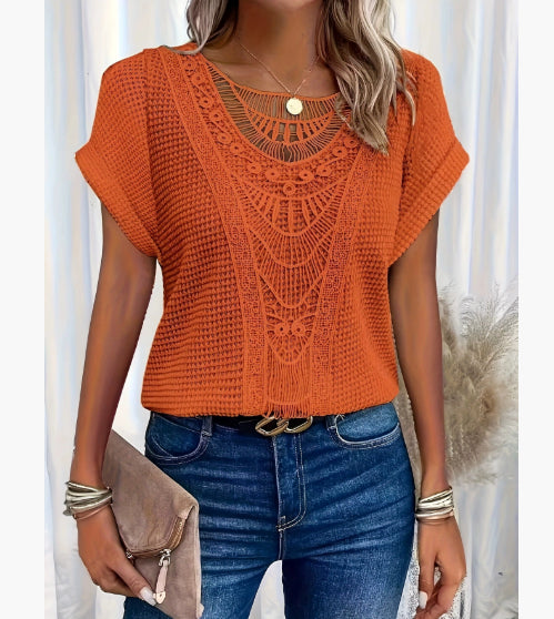 Women's Hollow-Out Ethnic Style Short-Sleeve Top