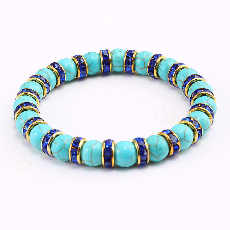 Blue Turquoise Bead Bracelet With Micro-inlaid Colors