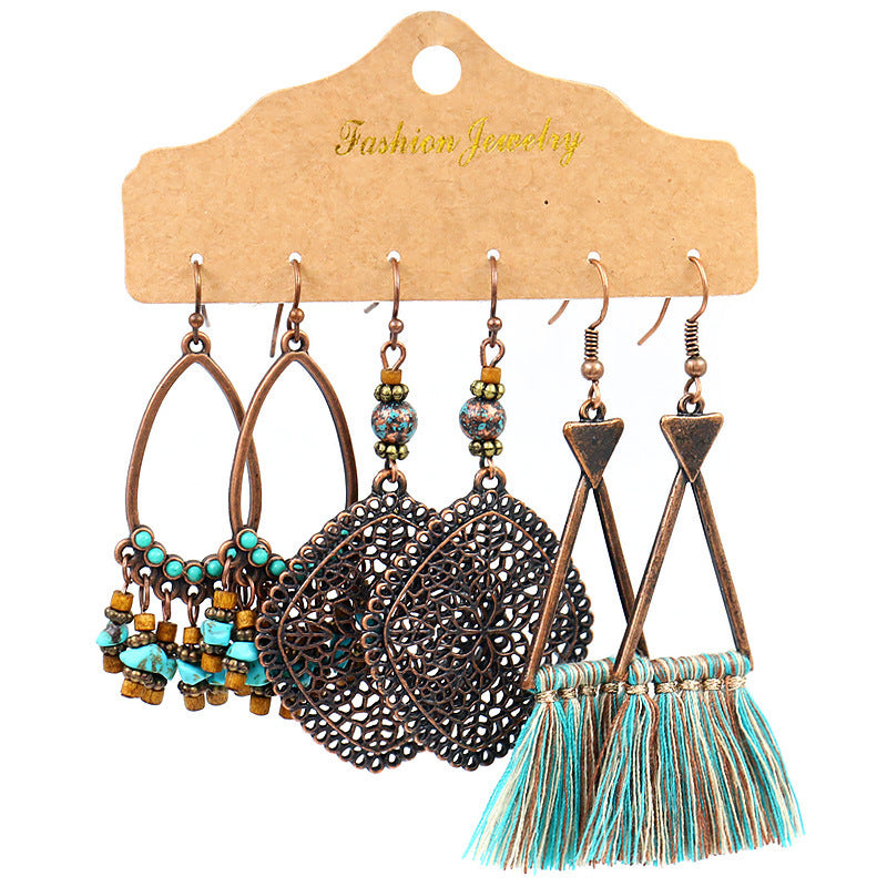 Women's Bohemian Tassel Earrings – 3-Piece Set