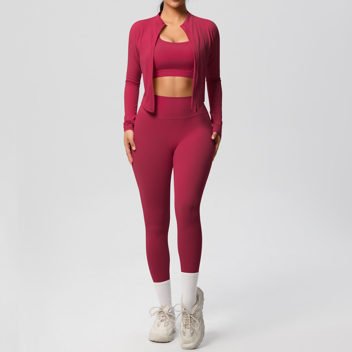 Women's 3-Piece Yoga Set – Vest, Bra & Jacket