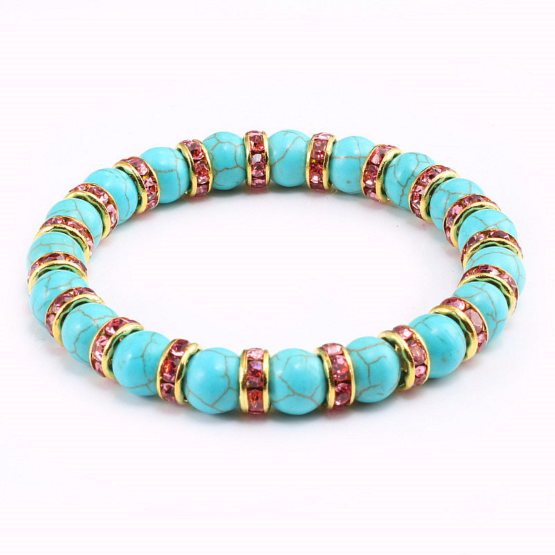 Blue Turquoise Bead Bracelet With Micro-inlaid Colors