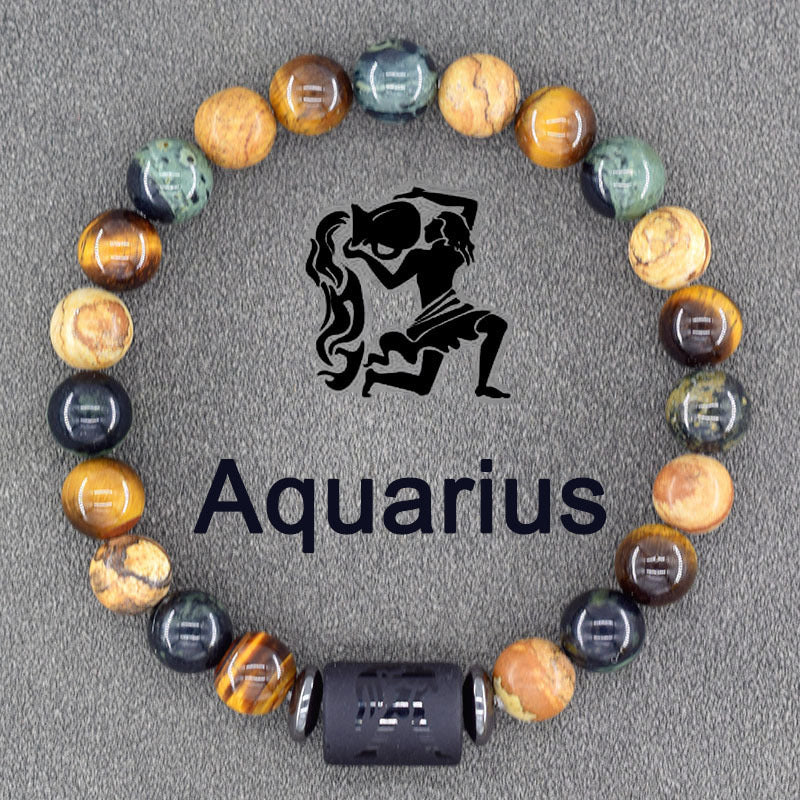 Zodiac Constellation Natural Stone Pendant Bracelet