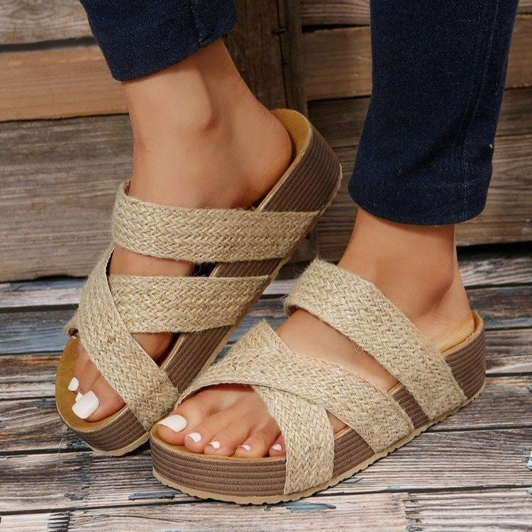 Women's Woven Cross-Strap Flat Platform Sandals