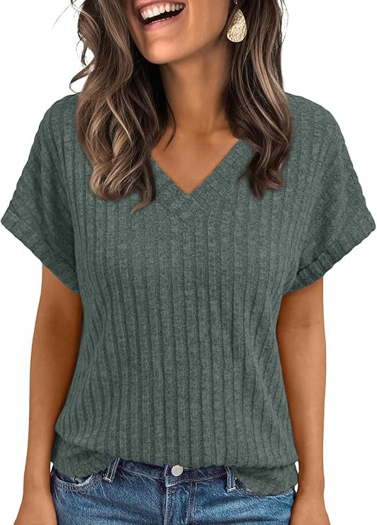 Women's V-Neck Corduroy Short-Sleeve Top