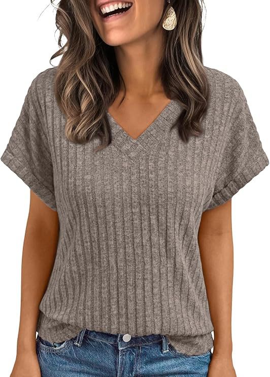 Women's V-Neck Corduroy Short-Sleeve Top