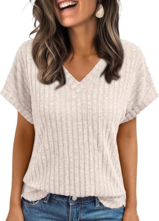 Women's V-Neck Corduroy Short-Sleeve Top