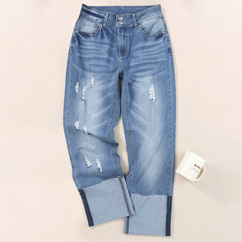 Women's High-Waist Ripped Cropped Jeans