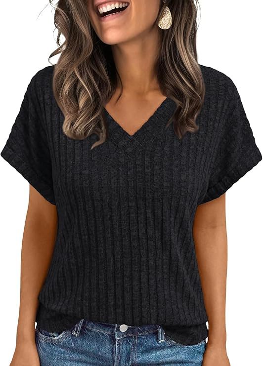 Women's V-Neck Corduroy Short-Sleeve Top