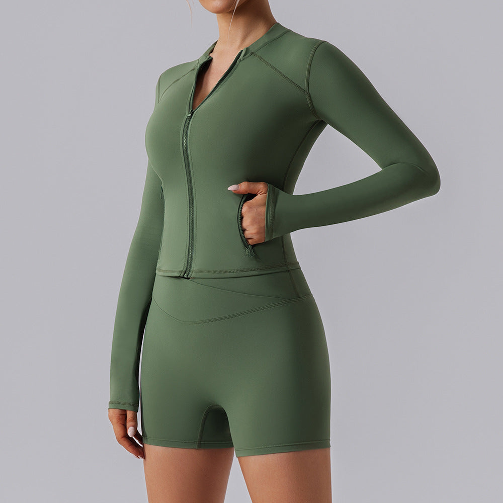Women's High-Elastic Zip-Up Long-Sleeve Sports Jacket