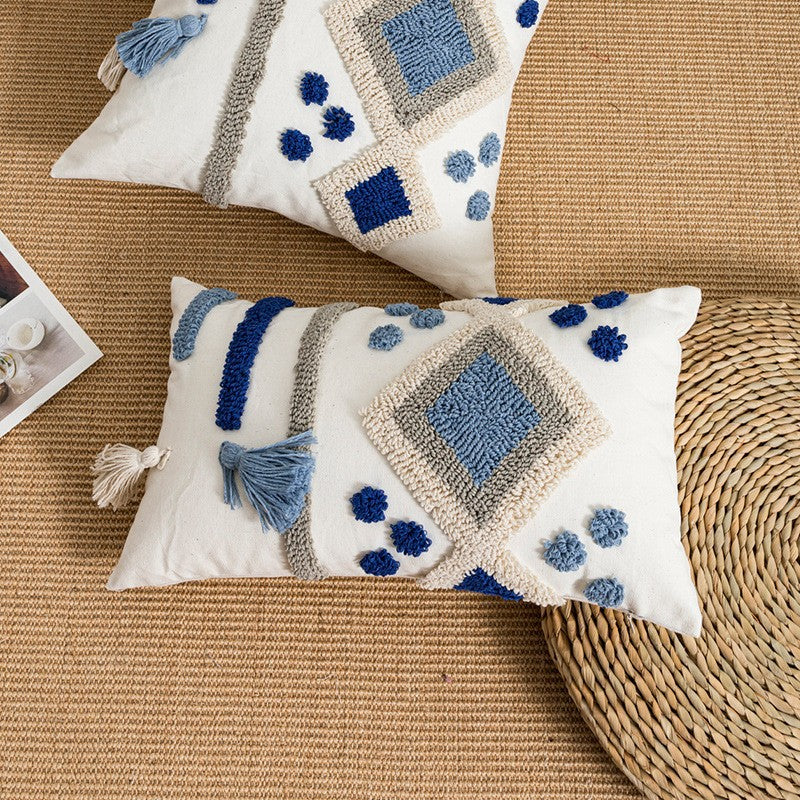 Bohemian-style Circular Velvet Embroidered Ethnic Tassel Throw Pillow Cover