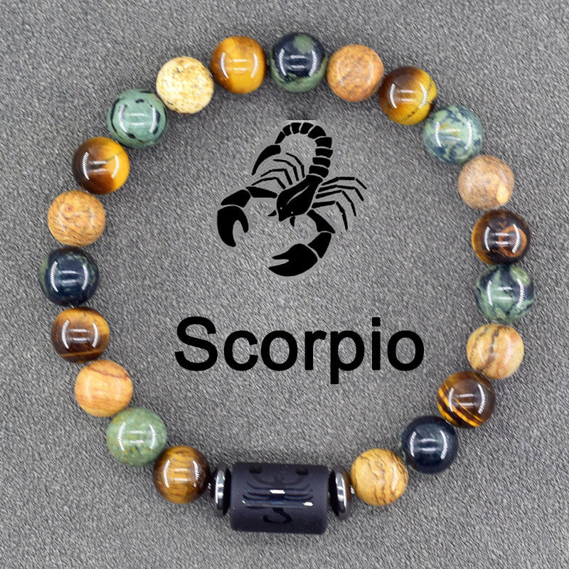 Zodiac Constellation Natural Stone Pendant Bracelet