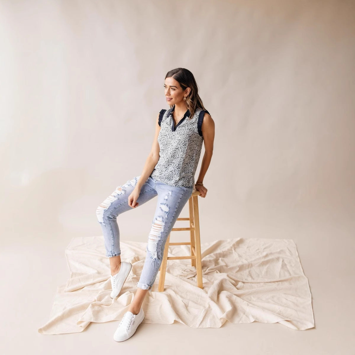 Women's High-Waist Washed Ripped Cropped Skinny Jeans