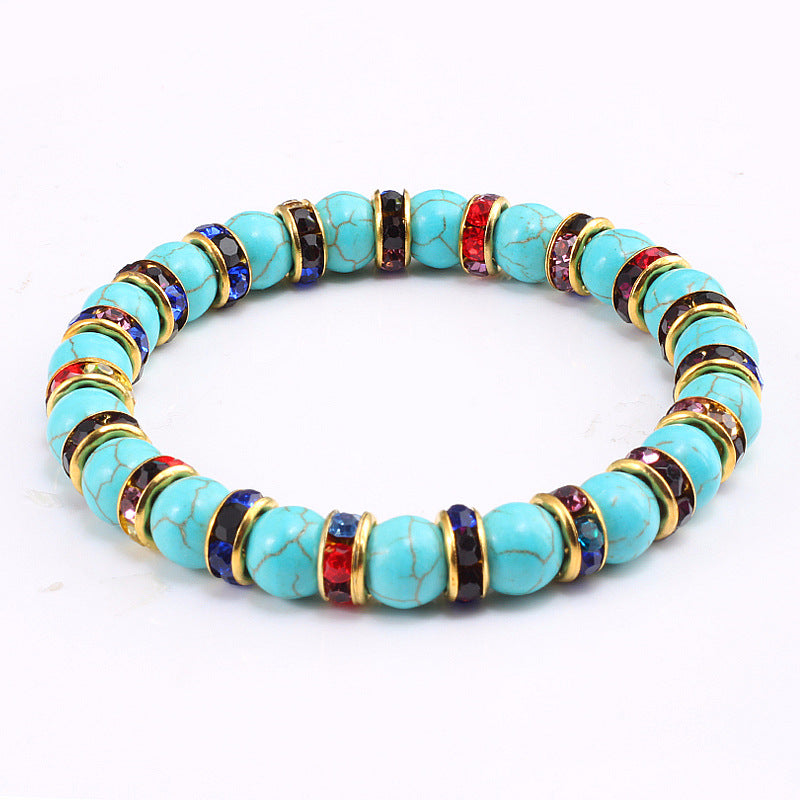 Blue Turquoise Bead Bracelet With Micro-inlaid Colors