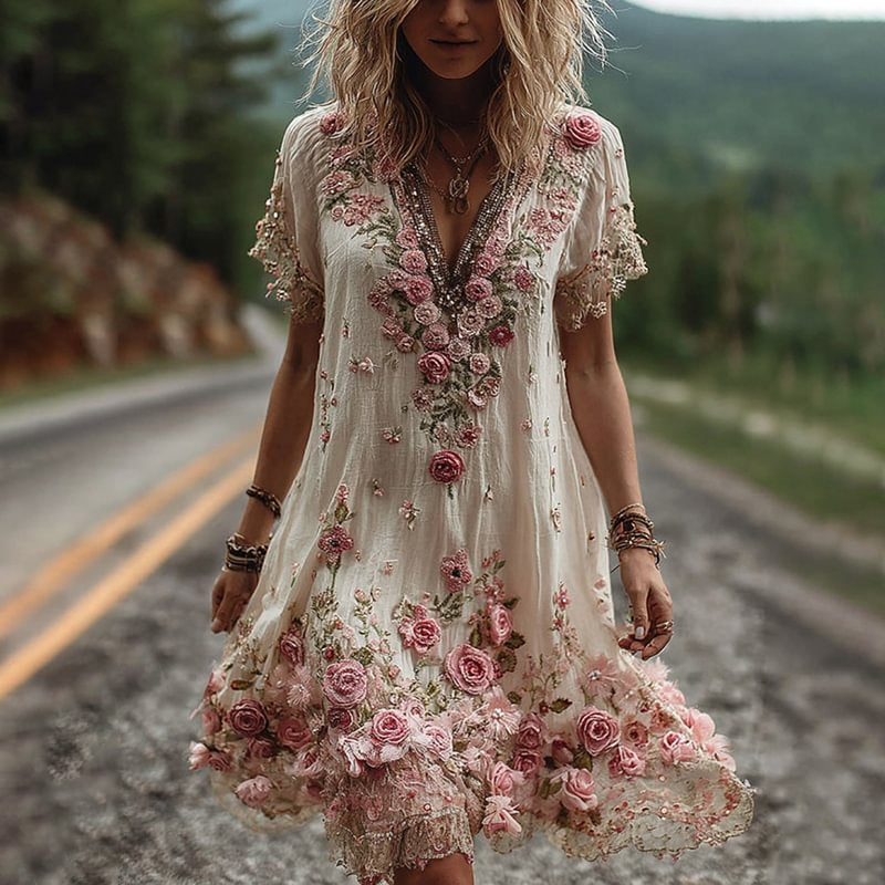 Women's Fashionable New Flower Striped Vest Dress