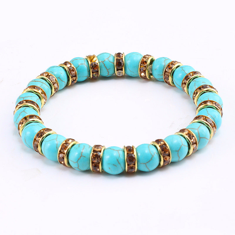 Blue Turquoise Bead Bracelet With Micro-inlaid Colors