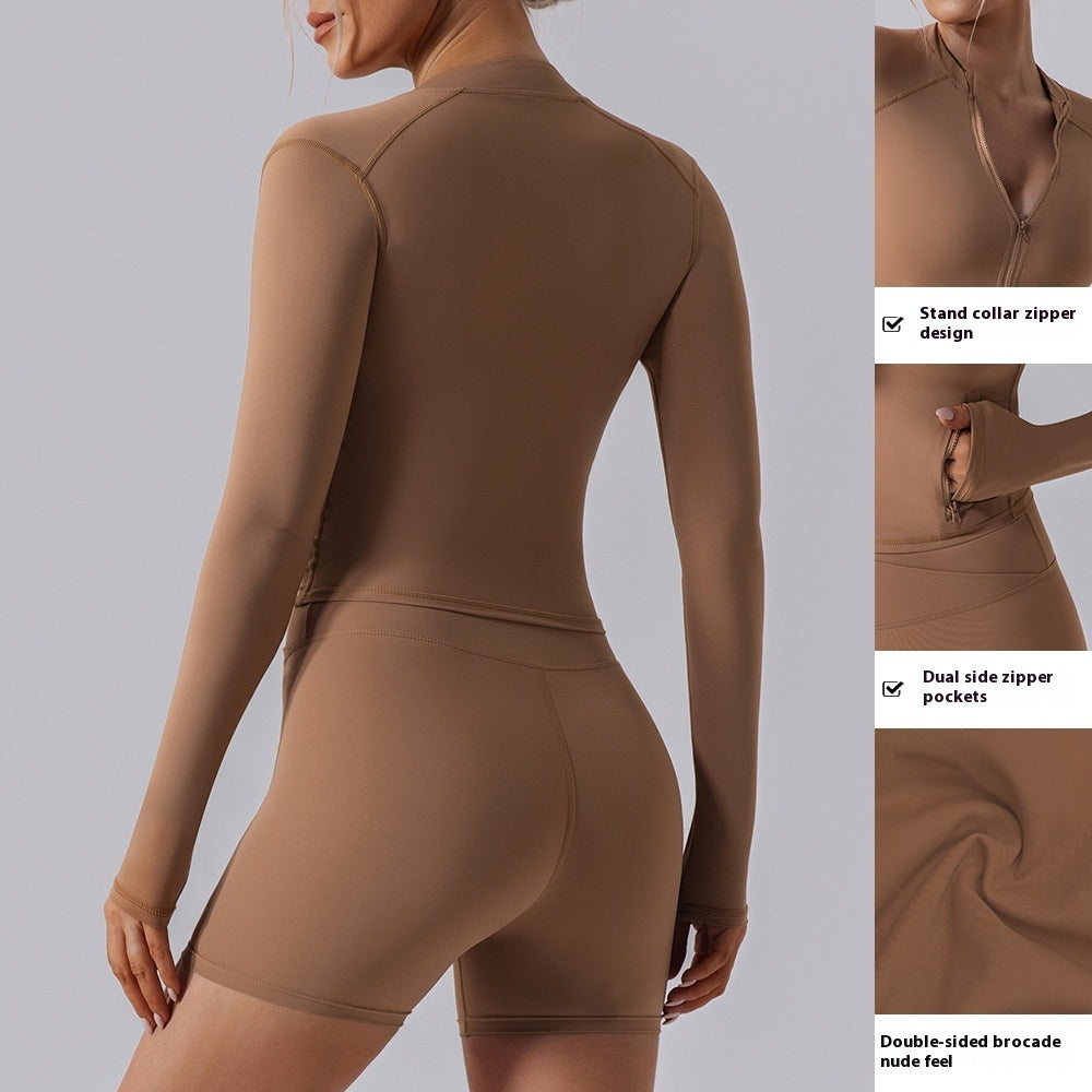 Women's High-Elastic Zip-Up Long-Sleeve Sports Jacket