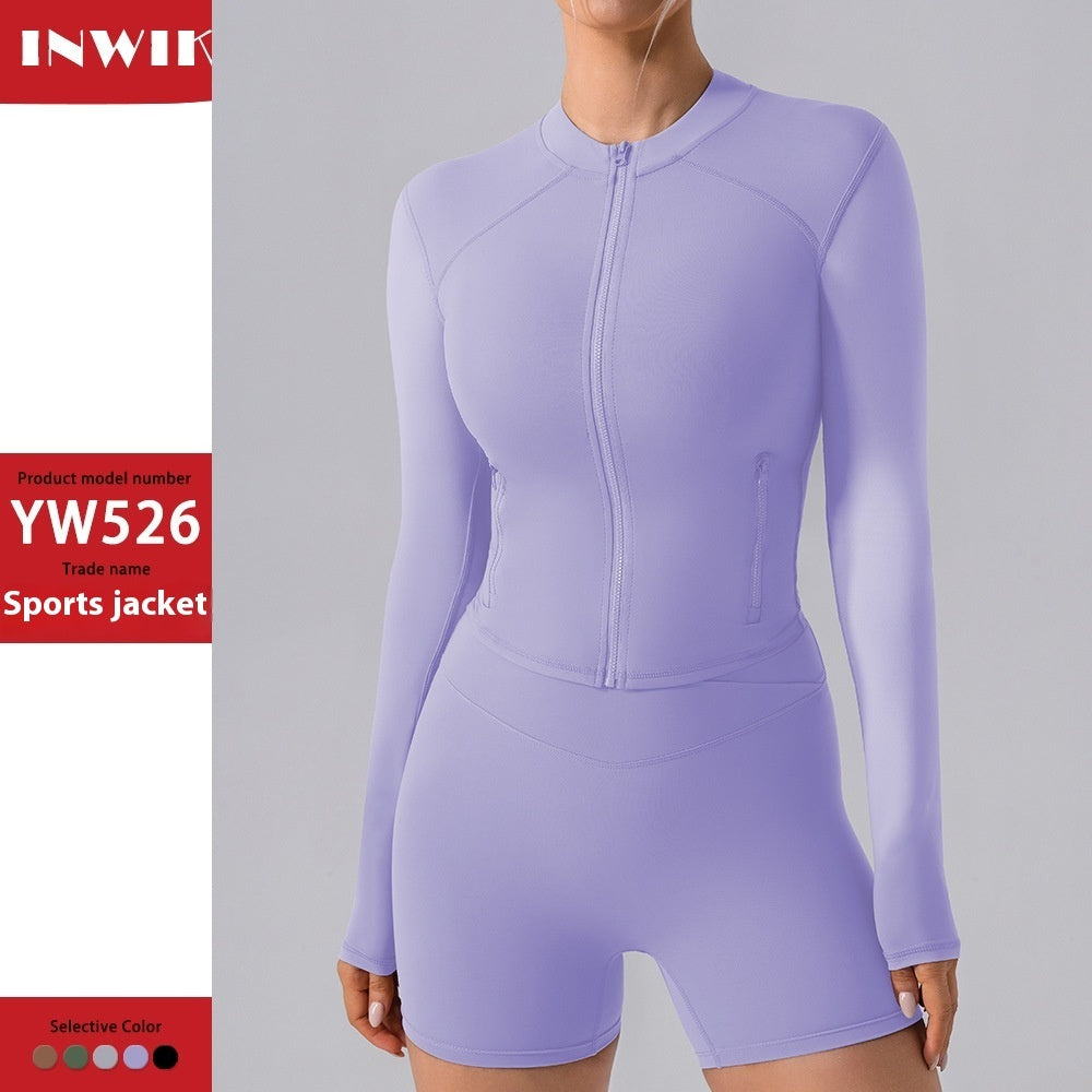 Women's High-Elastic Zip-Up Long-Sleeve Sports Jacket