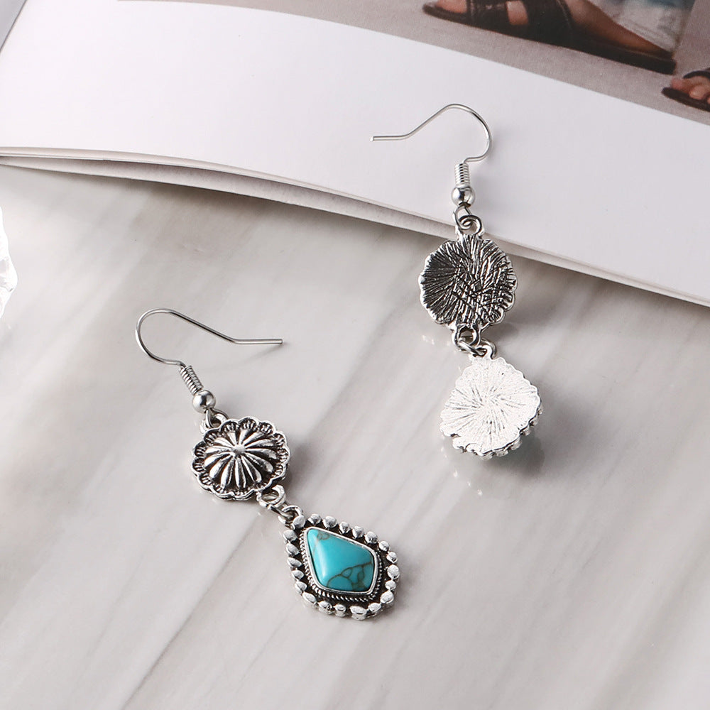 Bohemian Vintage Carved Turquoise Long Earrings
