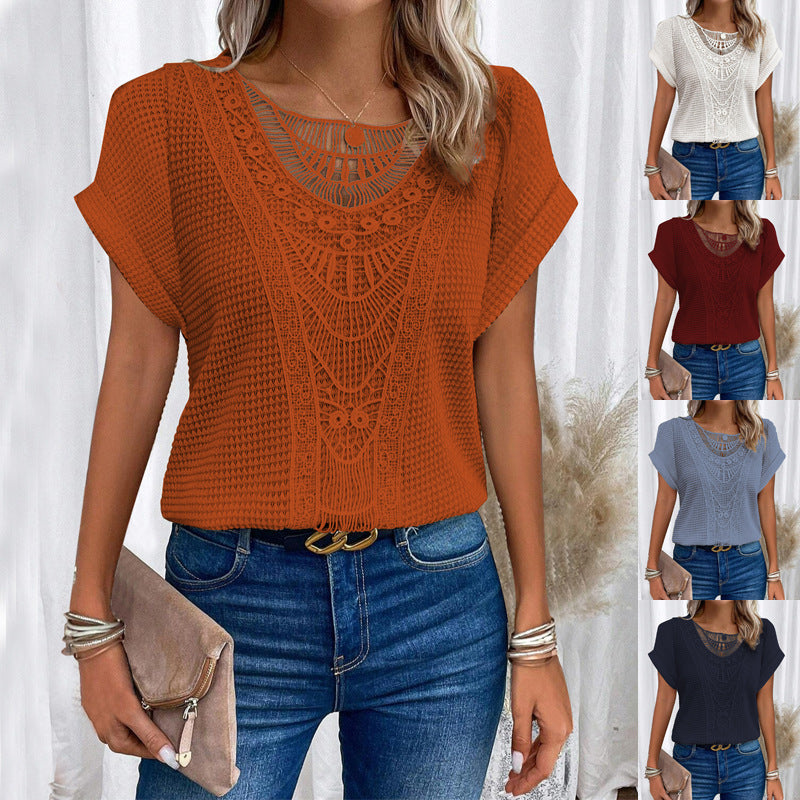 Women's Hollow-Out Ethnic Style Short-Sleeve Top