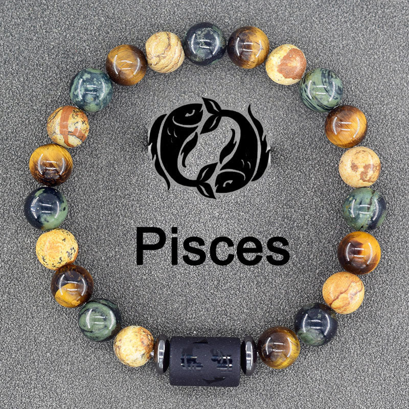 Zodiac Constellation Natural Stone Pendant Bracelet