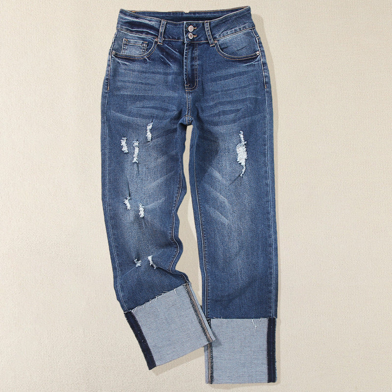 Women's High-Waist Ripped Cropped Jeans