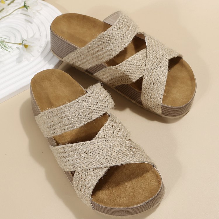 Women's Woven Cross-Strap Flat Platform Sandals