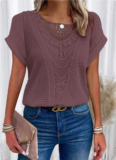Women's Hollow-Out Ethnic Style Short-Sleeve Top
