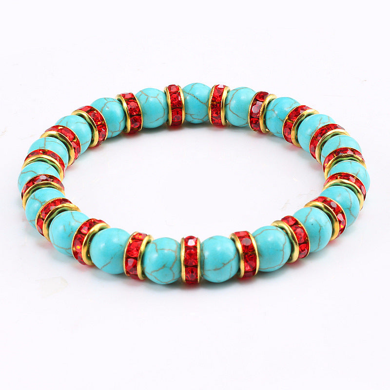 Blue Turquoise Bead Bracelet With Micro-inlaid Colors