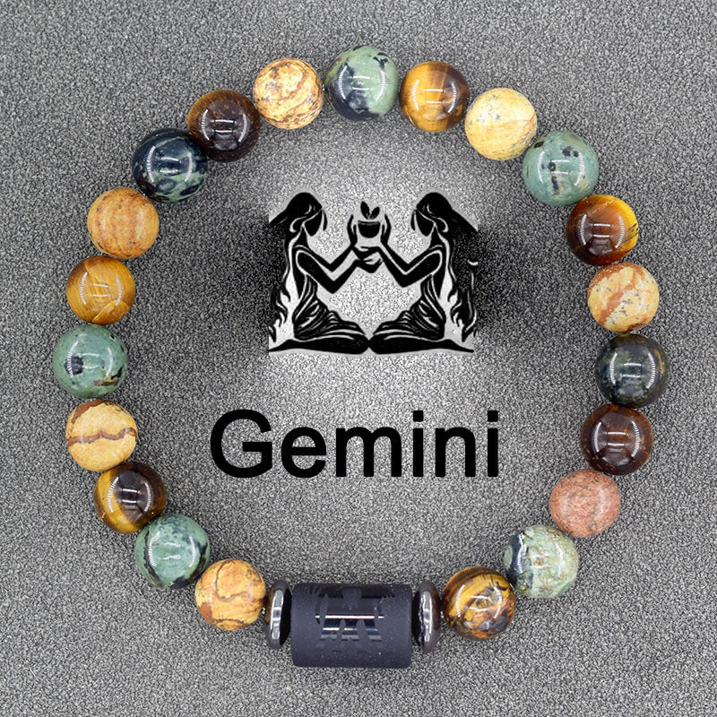 Zodiac Constellation Natural Stone Pendant Bracelet